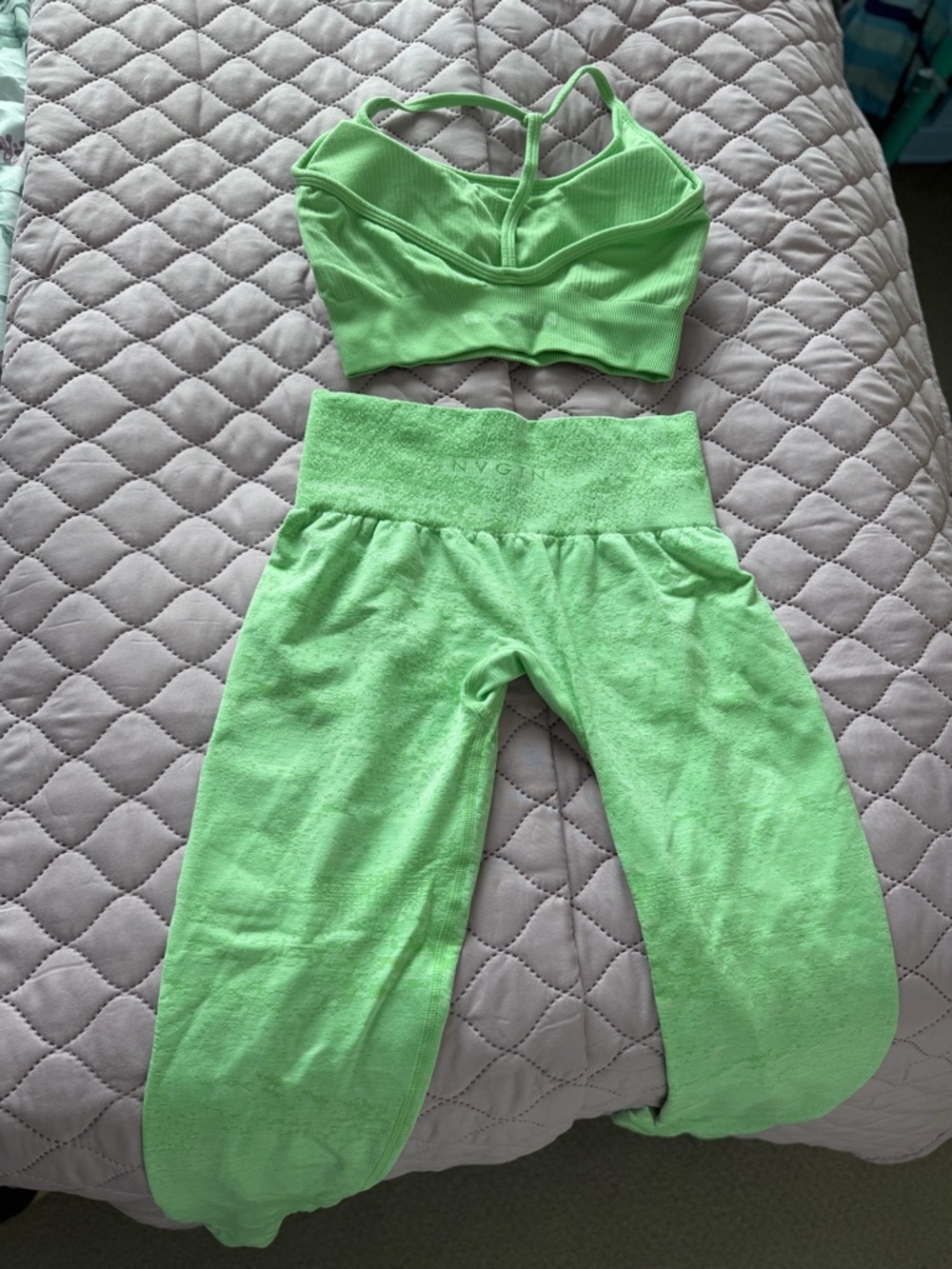 NVGTN Neon Green Athletic Crop Top & High-Waist Leggings Set